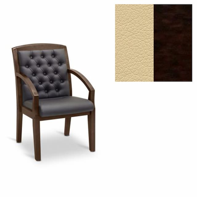 Кресло посетителя Юнитекс Граф+с утяжкой экокожа премиум бежевая CN1123/дерево-венге